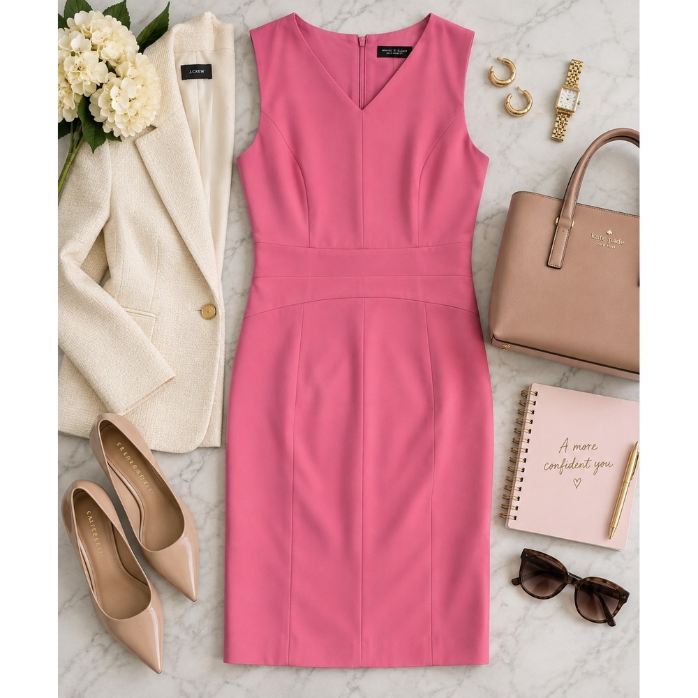 White House Black Market Pink V-Neck Sheath Dress Size 12 Sleeveless Dress